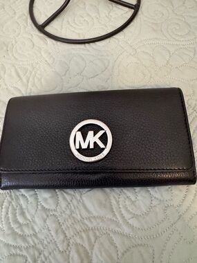 Michael Kors Black Pebbled Leather MK Logo Wallet